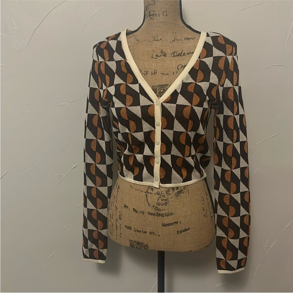 & Other Stories Geometric Brown and Cream Sweater